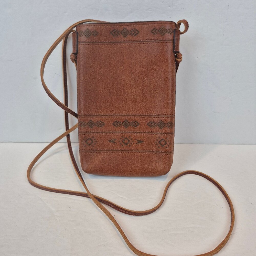 MW Most Wanted Rustic Leather Crossbody Southwestern Etched Design Made in USA